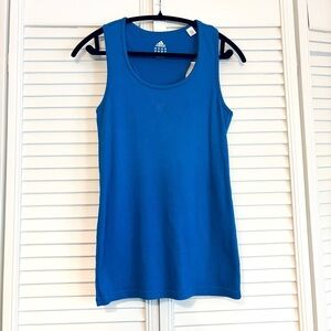 Adidas Blue Racerback Ribbed Tank Top with Embroidered Logo Size Large L